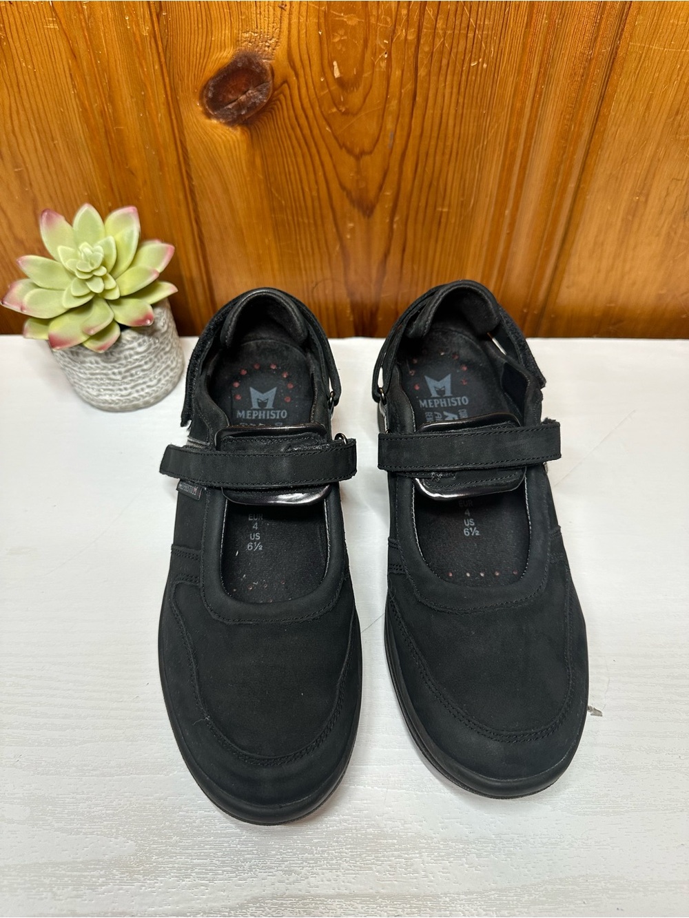 Mephisto Black Mary Jane Strap Flats